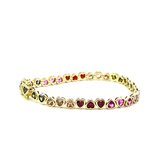 TENNIS BRACELET RAINBOW HEARTS WITH BEZEL SGP 7"