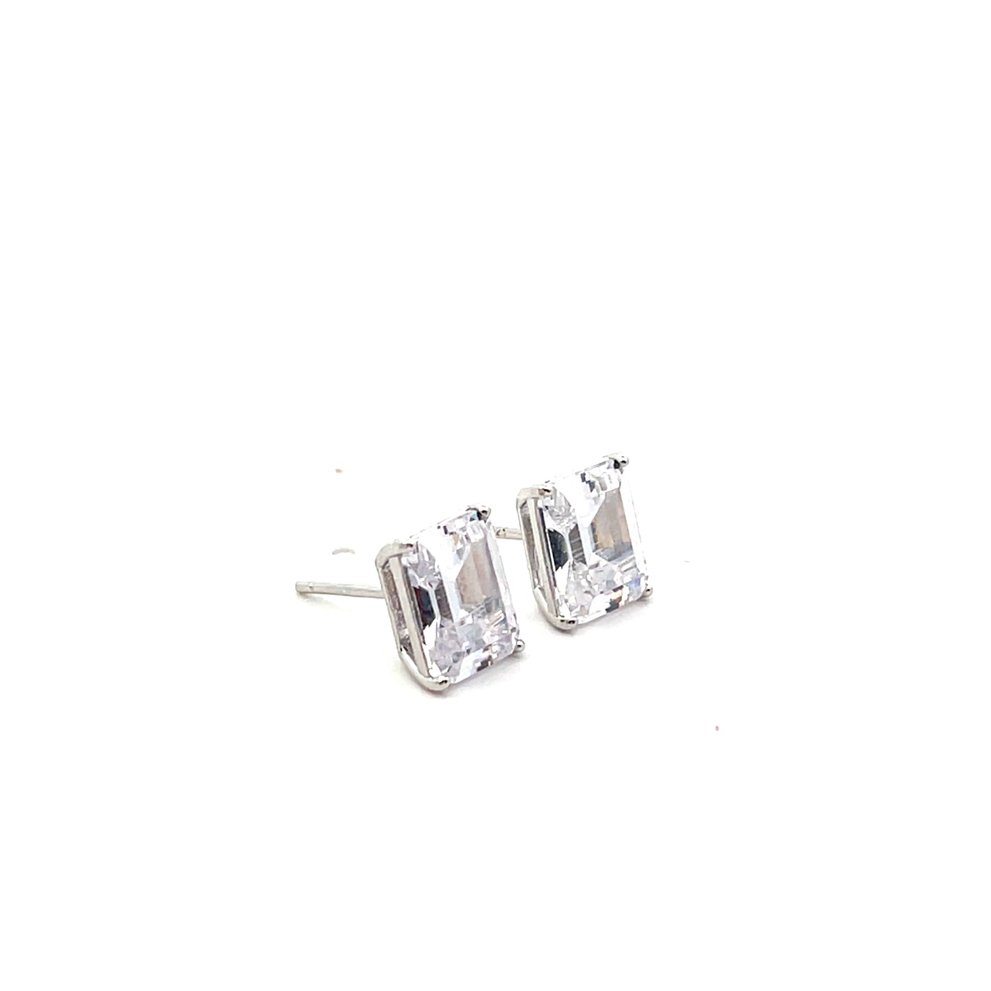 EMERALD CUT SOLITAIRE EARRINGS SILVER CLEAR