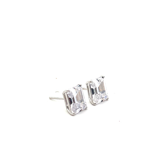 EMERALD CUT SOLITAIRE EARRINGS SILVER CLEAR