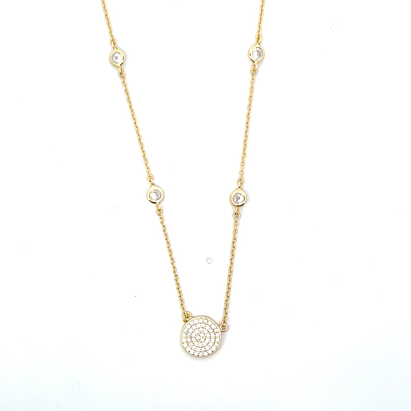 CIRCLE WITH PAVE WITH SOLITAIRE BEZEL CHAIN NECKLACE
