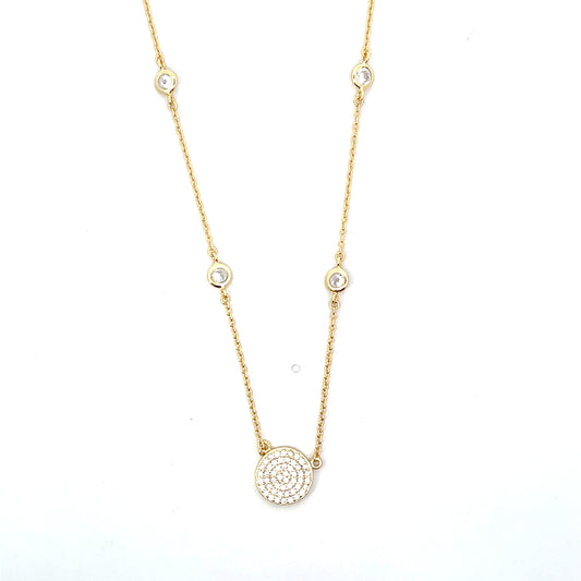 CIRCLE WITH PAVE WITH SOLITAIRE BEZEL CHAIN NECKLACE