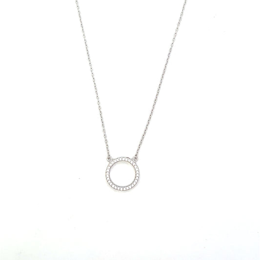 HOLLOW CIRCLE PAVE NECKLACE SILVER