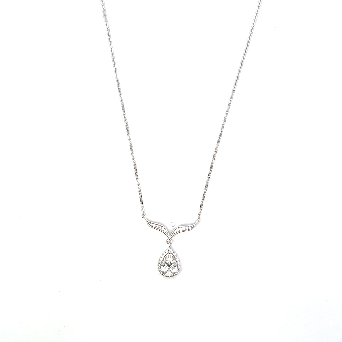 PEAR DROP WITH HALO CHARM NECKLACE SILVER
