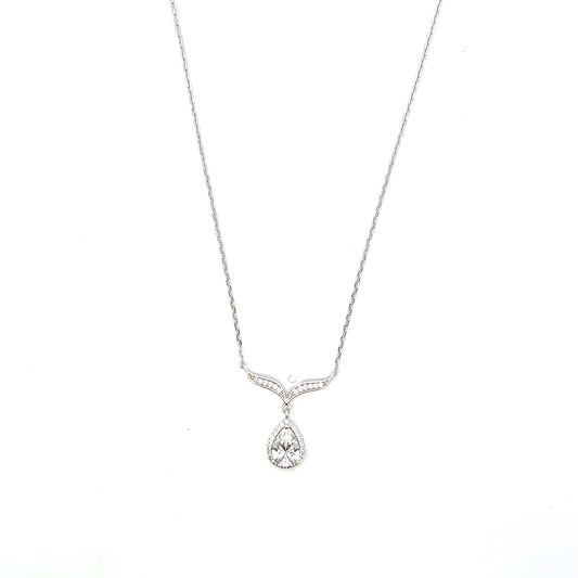 PEAR DROP WITH HALO CHARM NECKLACE SILVER