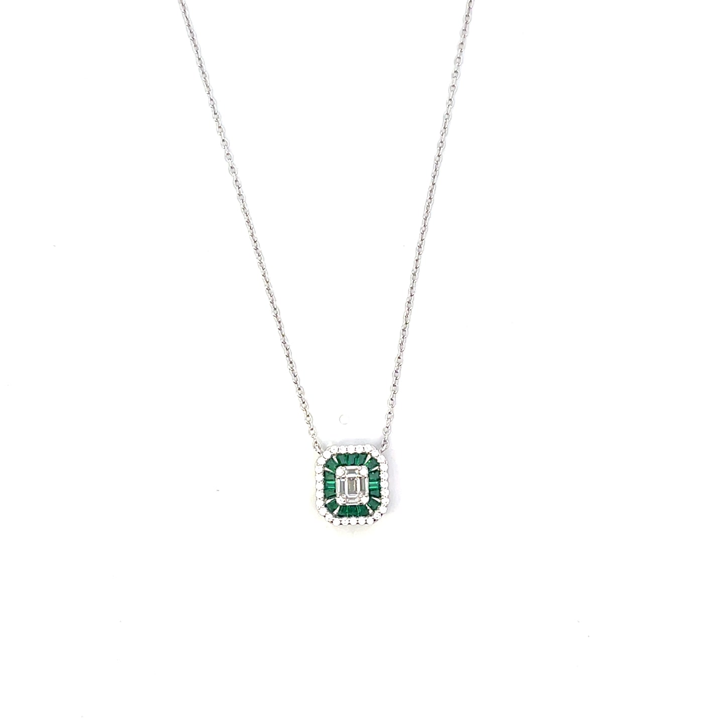 HEXAGONAL CZ GREEN NECKLACE SILVER
