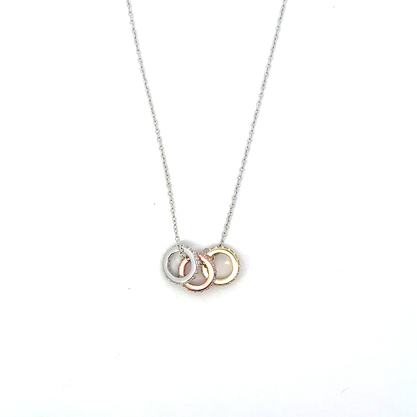 3 TONE MIX CIRCLE CHARM NECKLACE