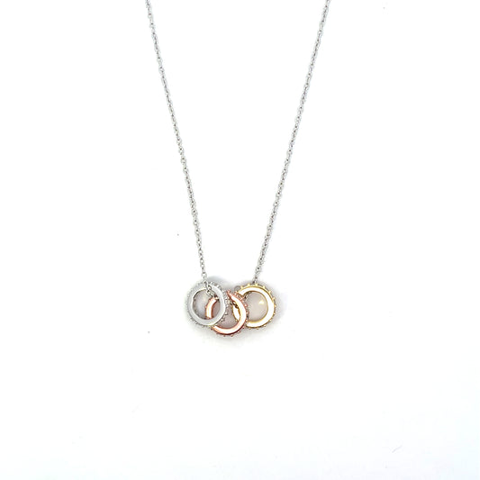 3 TONE MIX CIRCLE CHARM NECKLACE