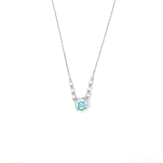 BLUE SOLITAIRE WITH CZ ACCENT NECKLACE