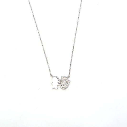 BOY AND GIRL SOLID AND CZ NECKLACE SILVER