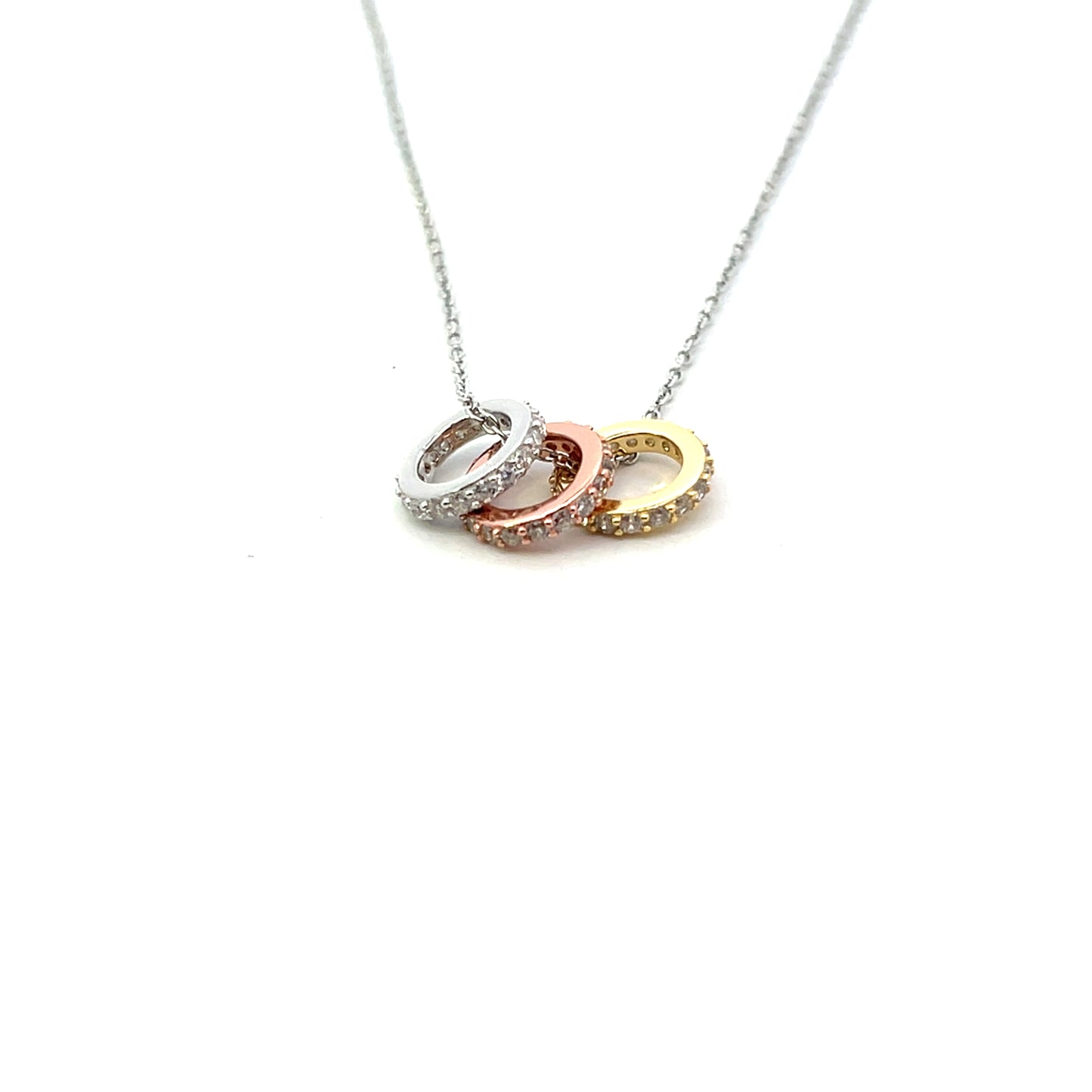 3 TONE MIX CIRCLE CHARM NECKLACE