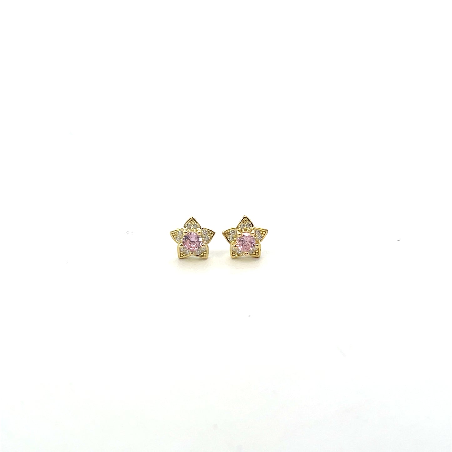 SMALL FLOWER WITH PINK SOLITAIRE STUD