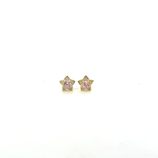 SMALL FLOWER WITH PINK SOLITAIRE STUD