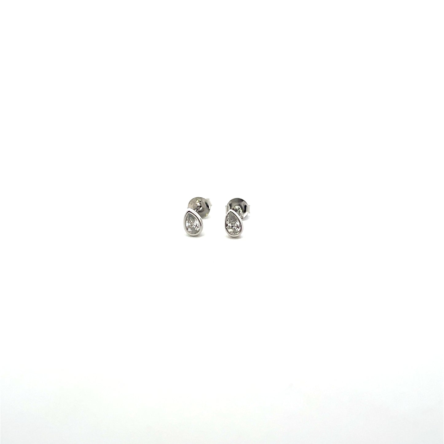 PEAR MINI STUDS WITH BEZEL SILVER
