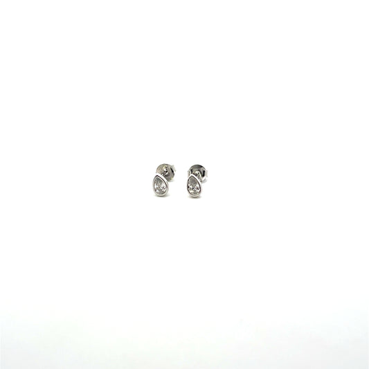 PEAR MINI STUDS WITH BEZEL SILVER