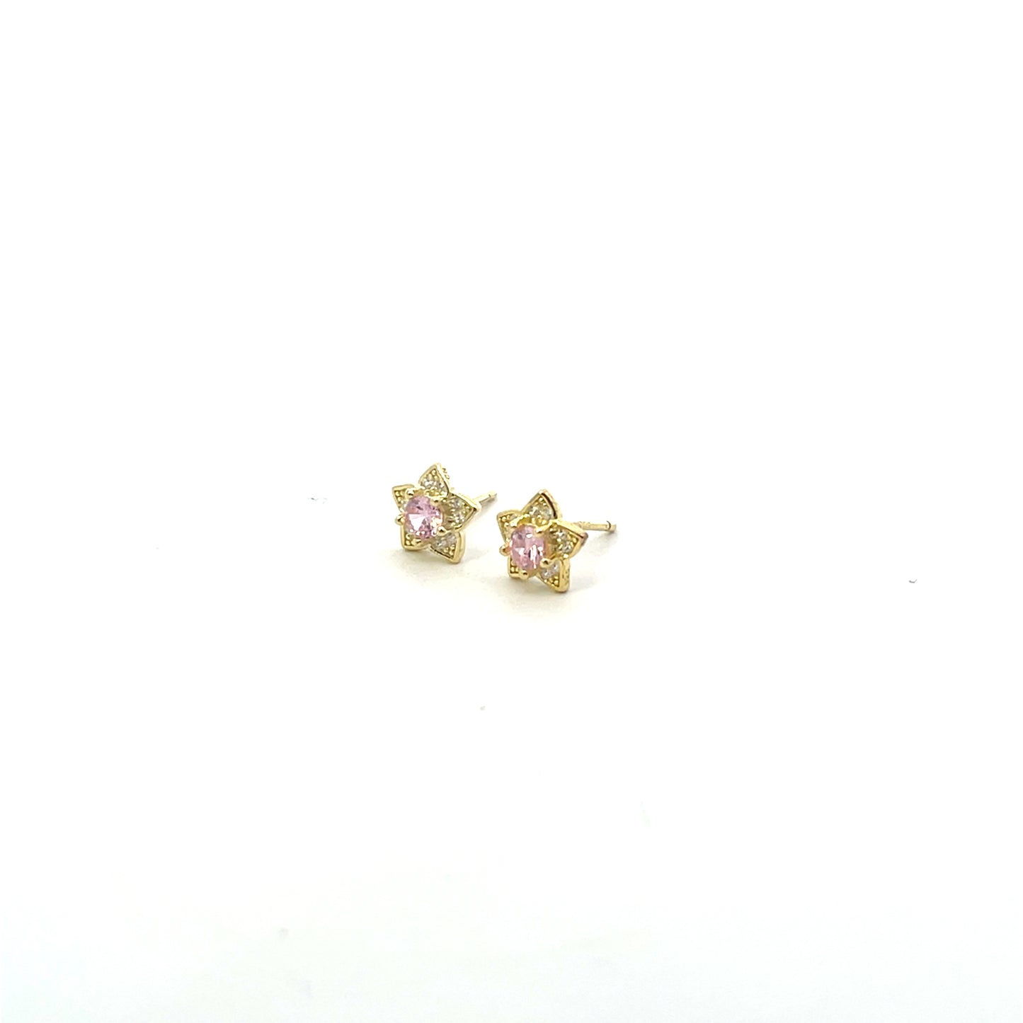SMALL FLOWER WITH PINK SOLITAIRE STUD