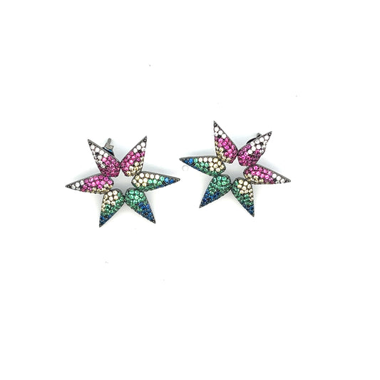 MULTICOLOR PAVE STAR EARRINGS SGP