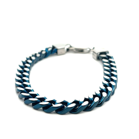 METALLIC BLUE CUBAN CHAIN MENS BRACELET