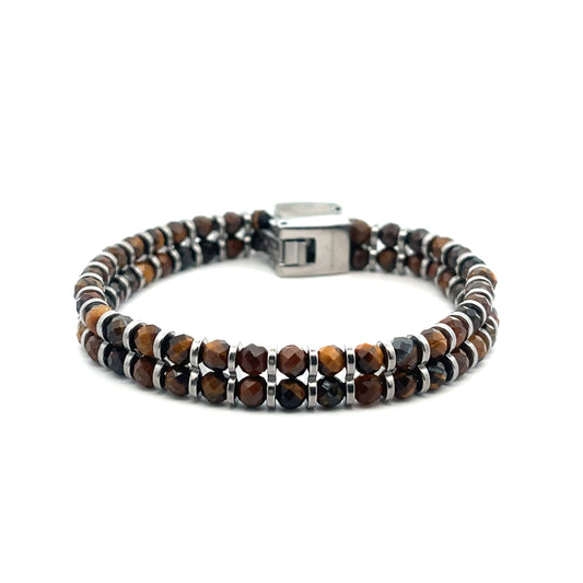 2 ROW BEADED METALLIC BROWN MENS BRACELET