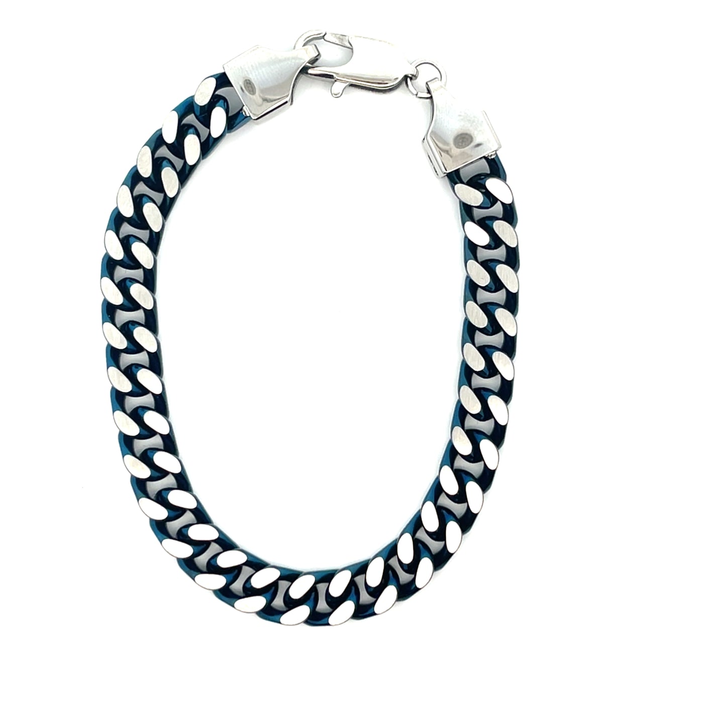 METALLIC BLUE CUBAN CHAIN MENS BRACELET