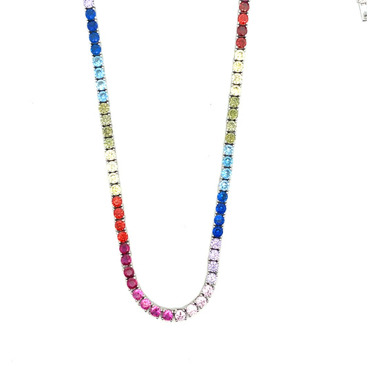 TENNIS RAINBOW NECKLACE 3MM 18" SILVER