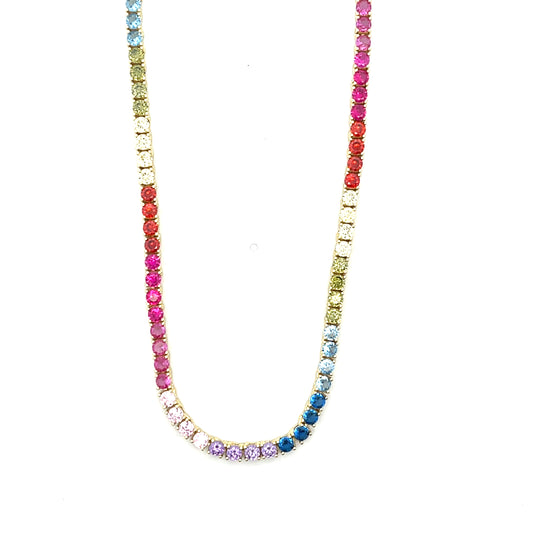 TENNIS RAINBOW NECKLACE 3MM 16" SGP
