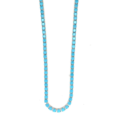 TURQUOISE TENNIS NECKLACE 3MM 16" SILVER