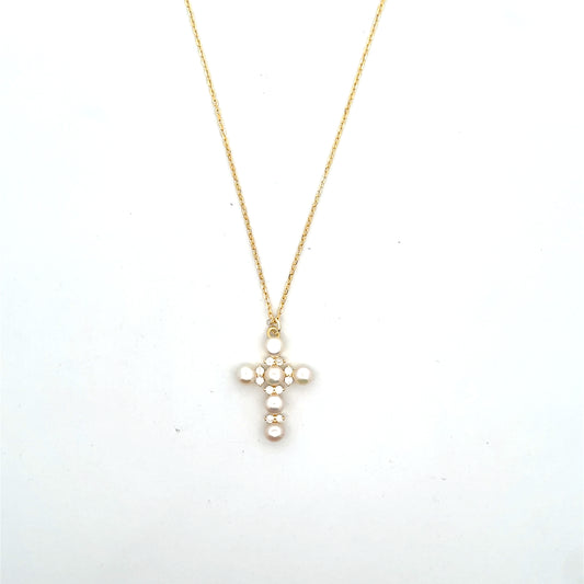 MEDIUM PEARL CROSS WITH HALO NECKLACE