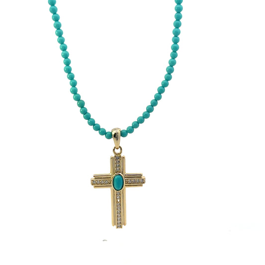 ALL AROUND BEADED TURQUOISE WITH CROSS 1
