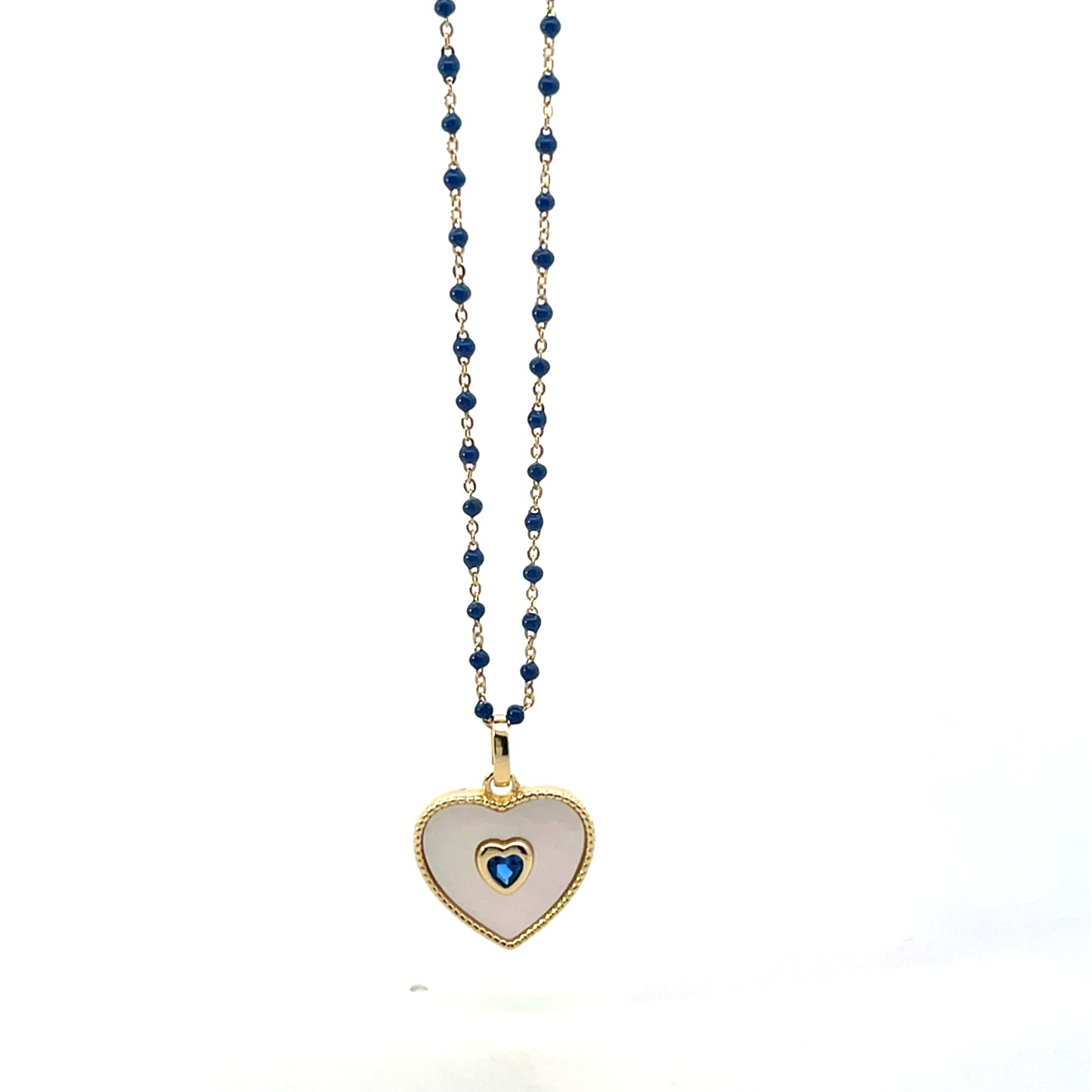 MINI BEADED BLUE NECKLACE WITH HEART 1