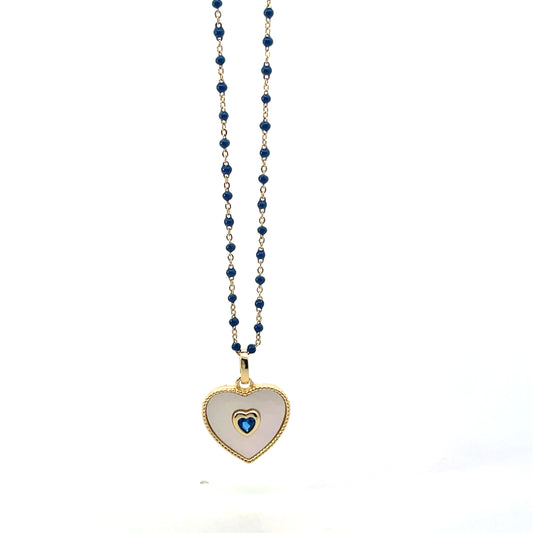 MINI BEADED BLUE NECKLACE WITH HEART 1