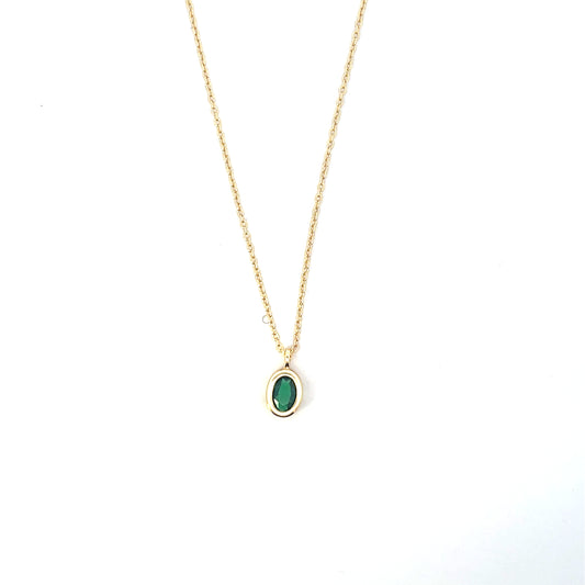 OVAL SOLITAIRE BEZEL NECKLACE GREEN SGP