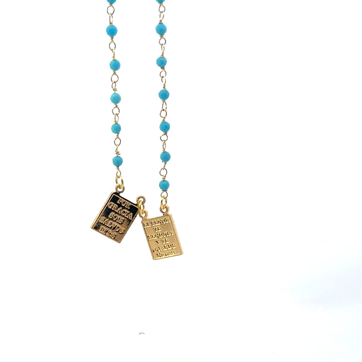 SMALL BEADED TURQUOISE NECKLACE WITH SCAPULARY