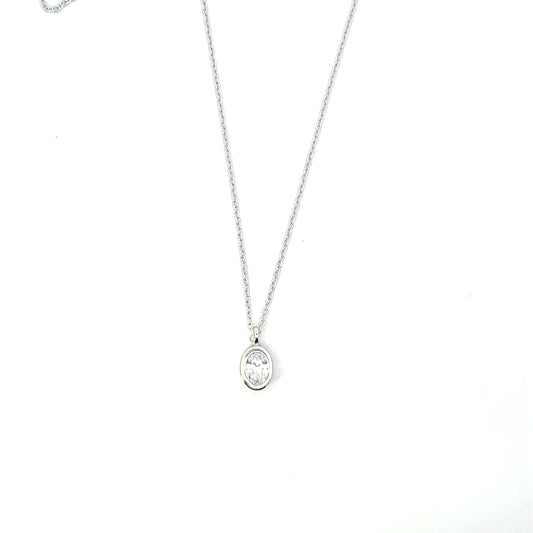 OVAL SOLITAIRE BEZEL NECKLACE SILVER