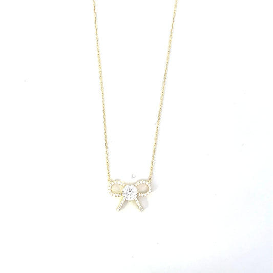 PAVE BOW WITH SOLITAIRE NECKLACE