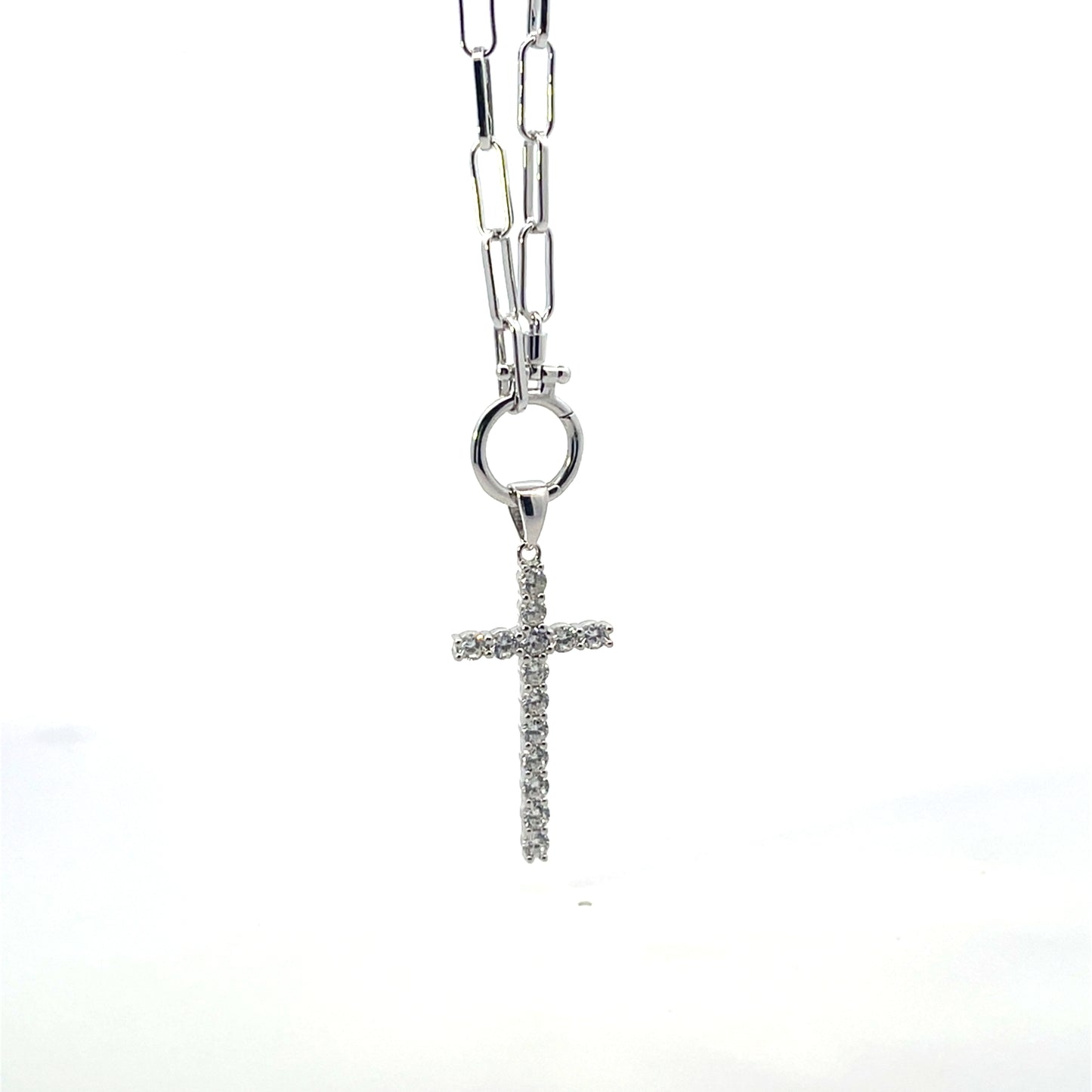 CLIP NECKLACE WITH CHARM CONNECTOR WITH SILVER CROSS CHARM