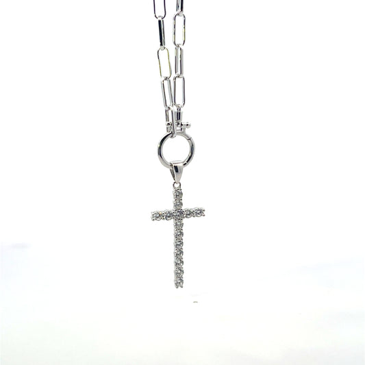 CLIP NECKLACE WITH CHARM CONNECTOR WITH SILVER CROSS CHARM