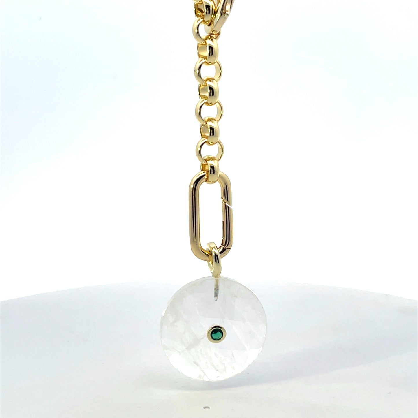 CHUNKY 22" CHAIN NECKLACE WITH MOONSTONE CHARM CONNECTOR