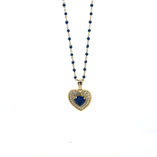 MINI BEADED BLUE NECKLACE WITH HEART 2