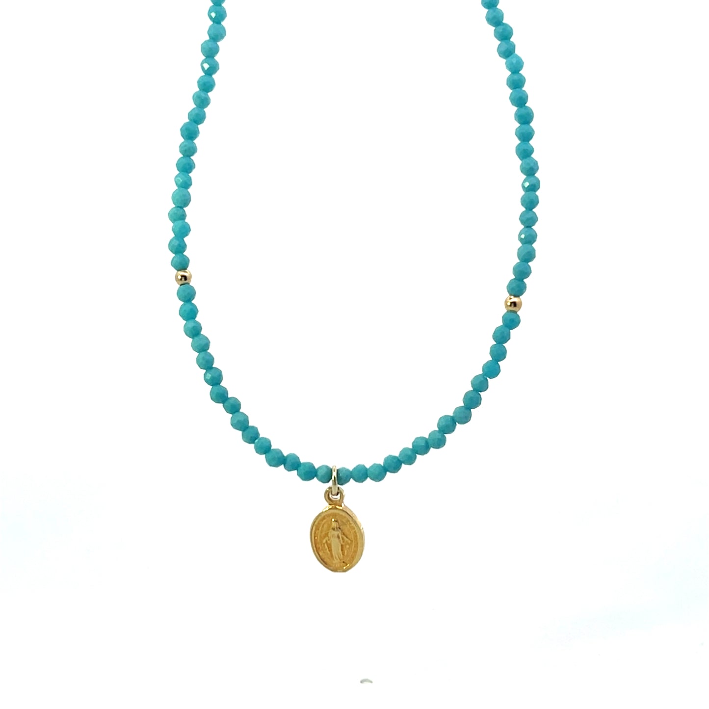 ALL AROUND BEADED TURQUOISE WITH VIRGIN MEDALLION