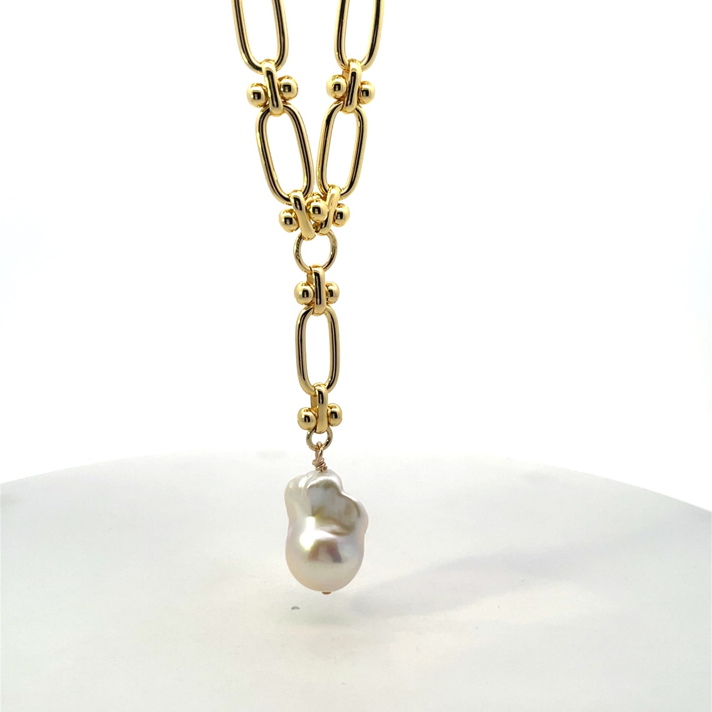 CHUNKY CLIP LARIAT NECKLACE WITH PEARL