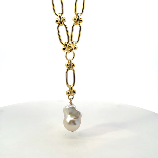 CHUNKY CLIP LARIAT NECKLACE WITH PEARL