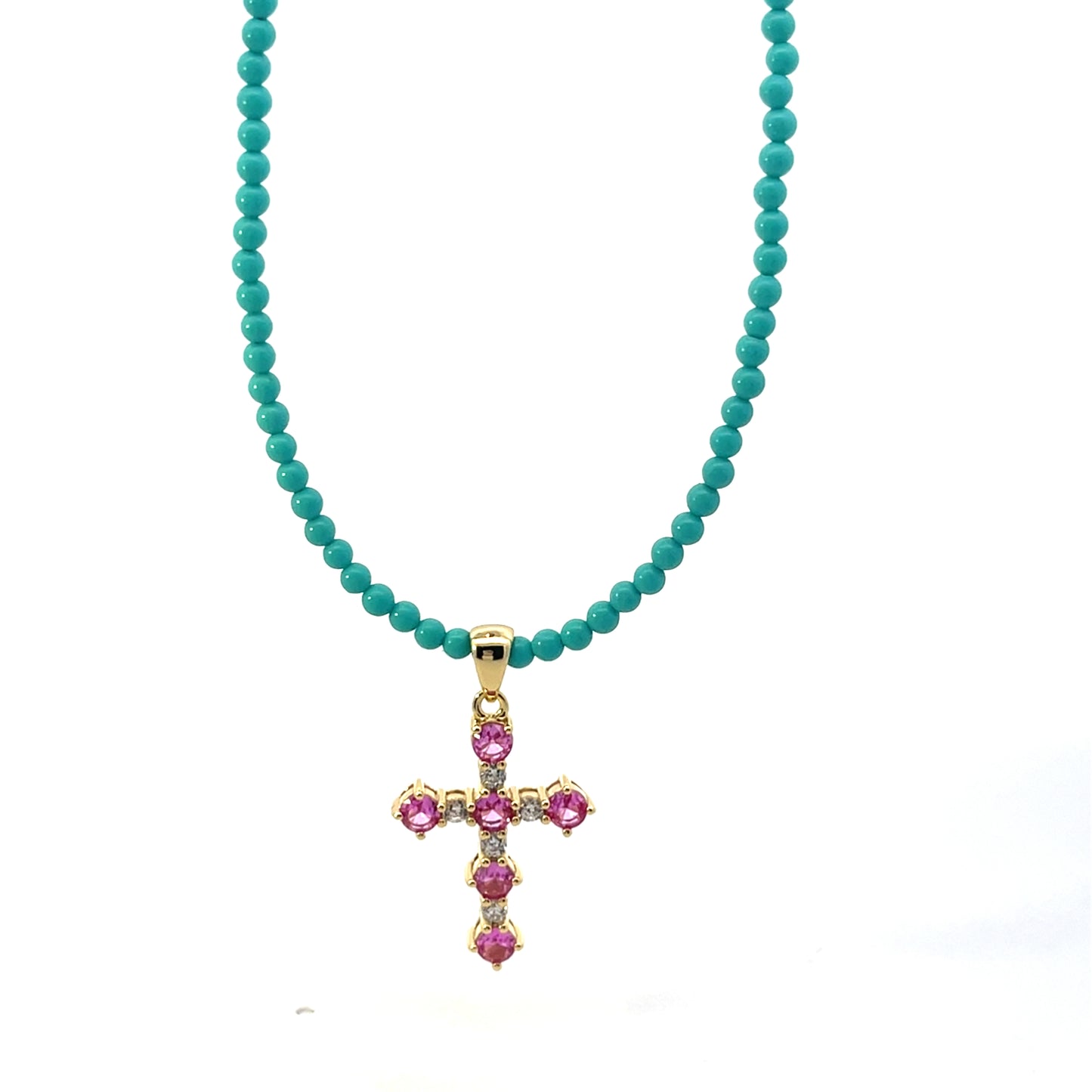 ALL AROUND BEADED TURQUOISE WITH CROSS 2