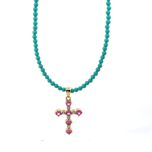 ALL AROUND BEADED TURQUOISE WITH CROSS 2