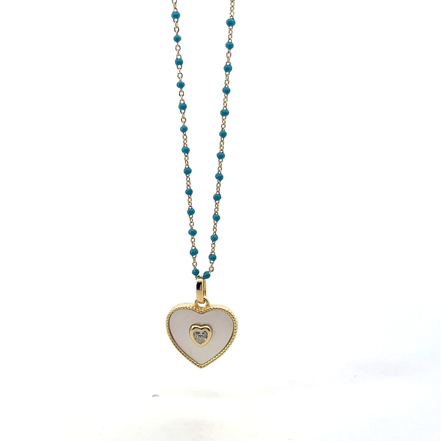 MINI BEADED TURQUIOISE NECKLACE WITH HEART