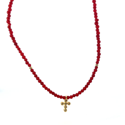 ALL AROUND BEADED RED WITH MINI CROSS