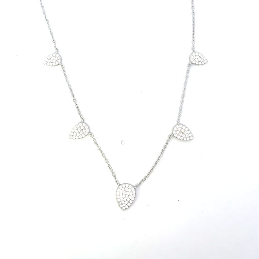 PAVE LEAF CHARM NECKLACE SILVER