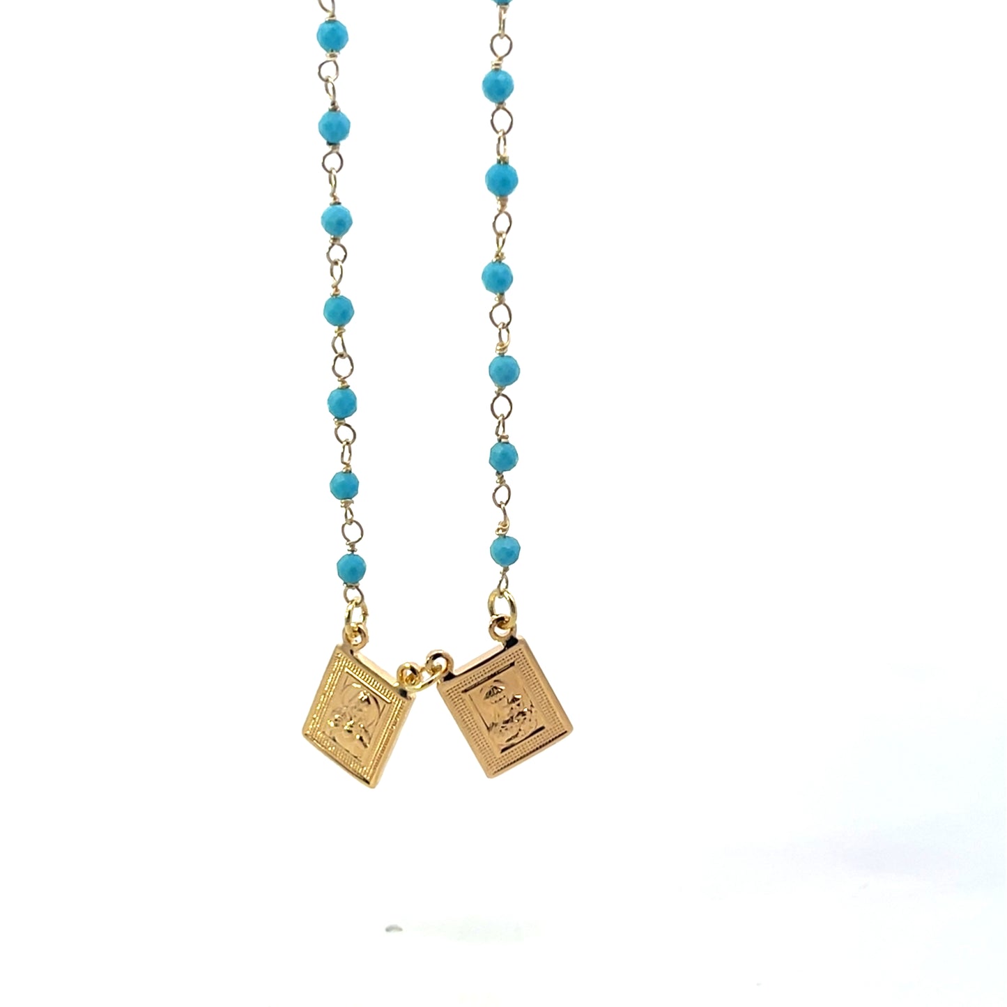 SMALL BEADED TURQUOISE NECKLACE WITH SCAPULARY