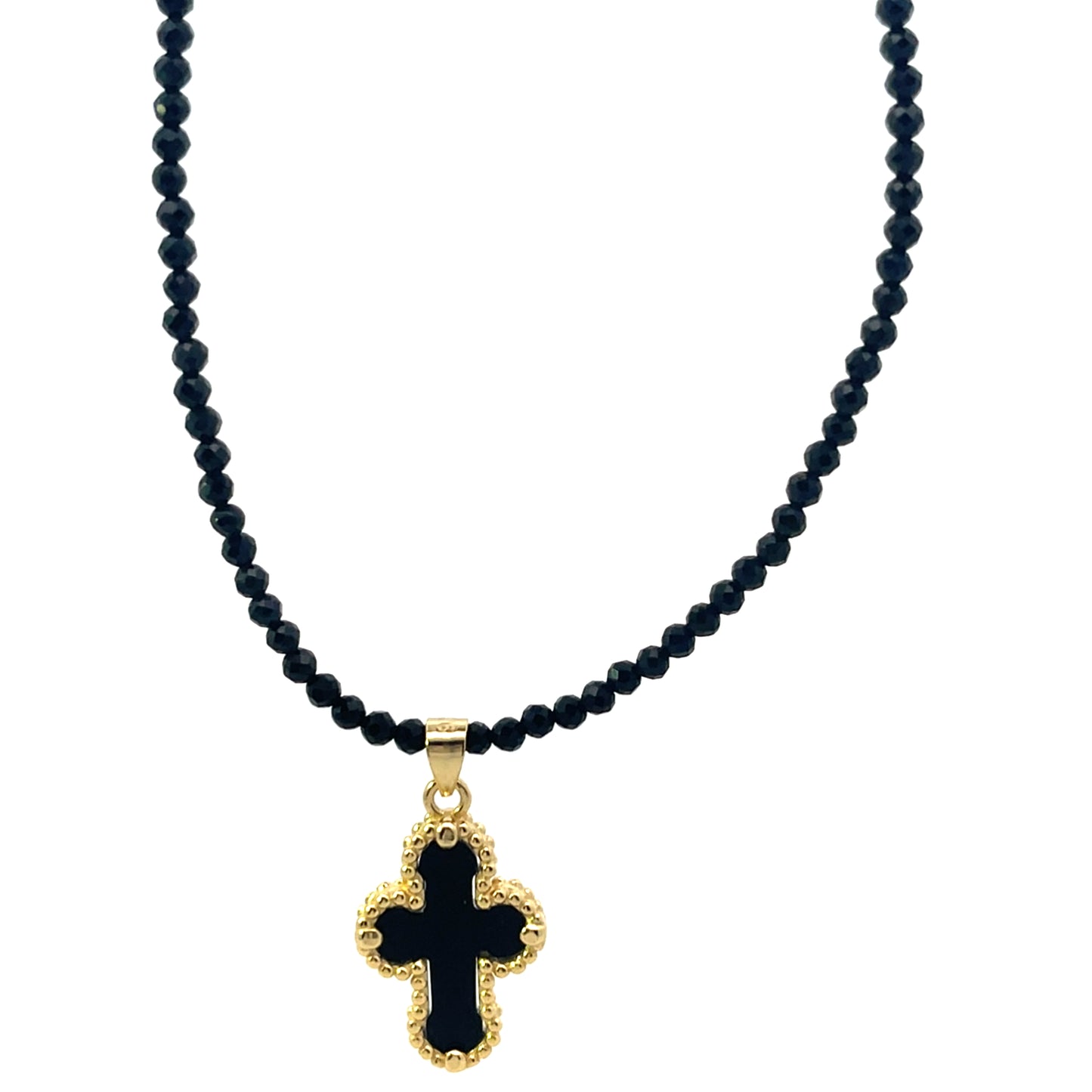 ALL AROUND BEADED BLACK WITH CROSS