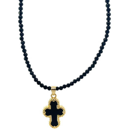 ALL AROUND BEADED BLACK WITH CROSS