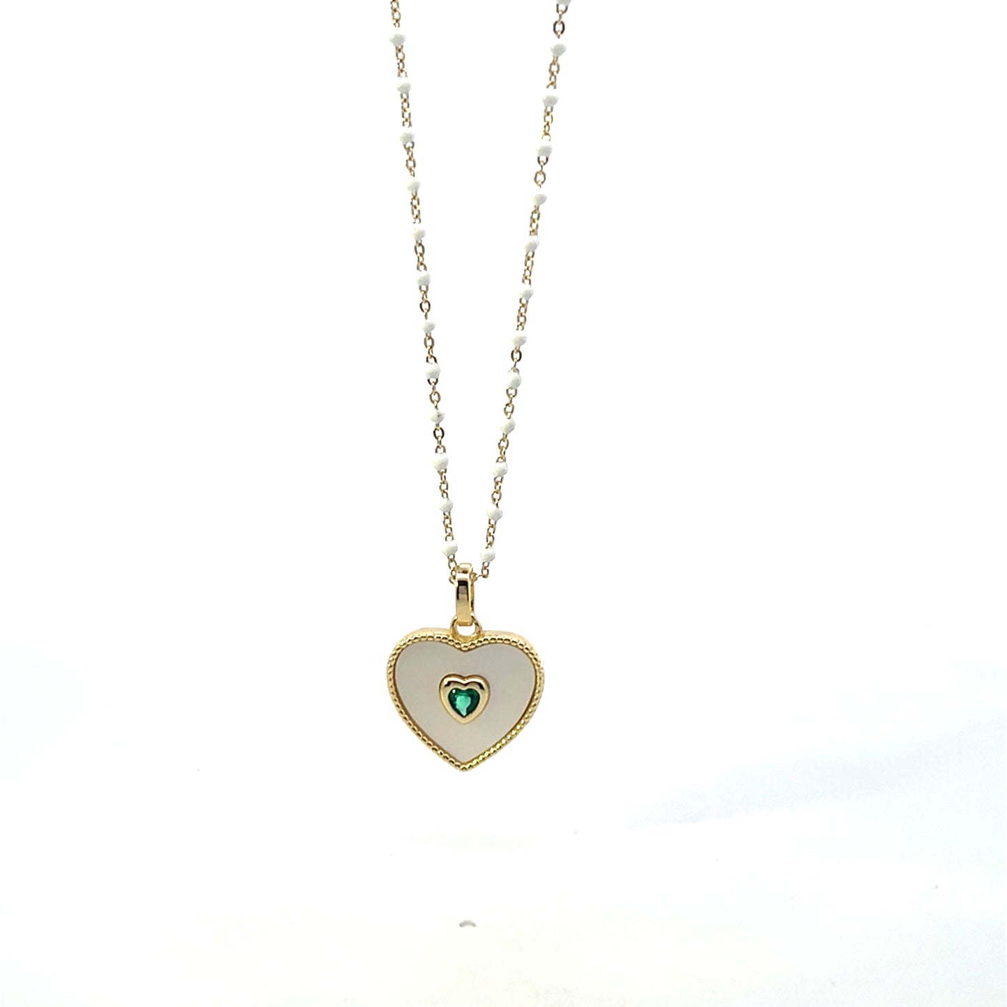 MINI BEADED WHITE NECKLACE WITH HEART